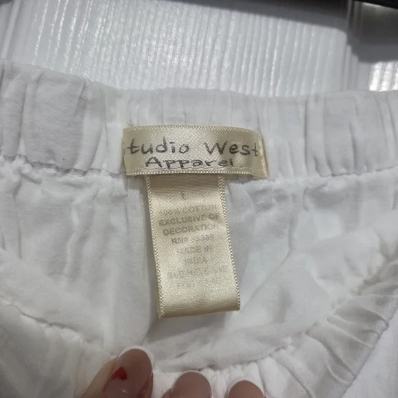 Studio West Apparel White Embroidered Eyelet Cotton Tiered Midi Skirt Size L - Picture 7 of 9